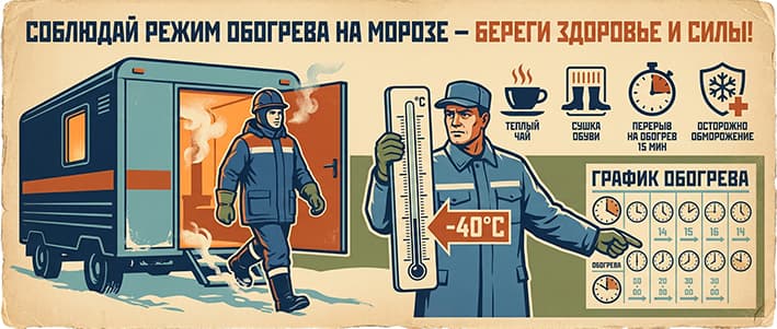 Работа на вахте зимой: защита от обморожений, СИЗ и законные обогревательные перерывы ❄️